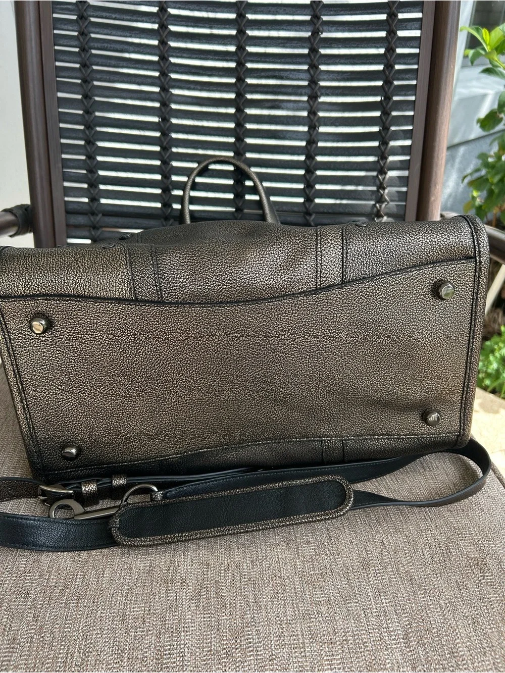 Coach Metallic Pewter Pebbled Leather Satchel with Crossbody Strap